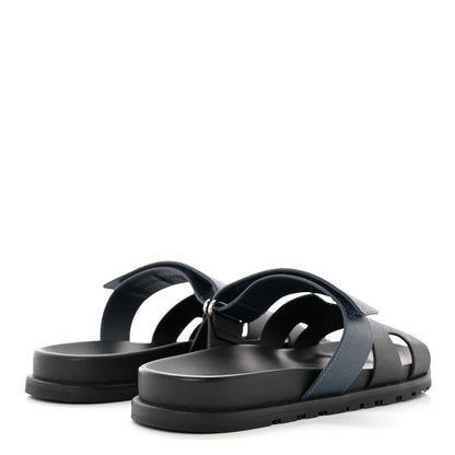Hermes Epsom Mens Chypre Sandals 42.5 Black Bleu Celeste 4 of 11