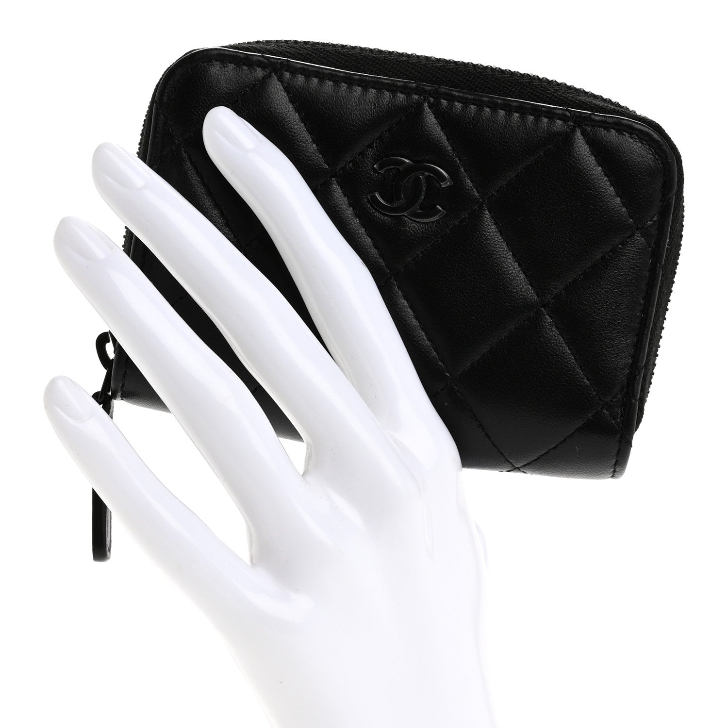 Chanel Lambskin Quilted Zip Coin Purse So Black 2 of 8