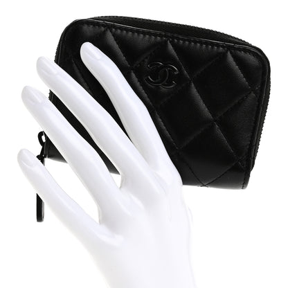 Chanel Lambskin Quilted Zip Coin Purse So Black 2 of 8