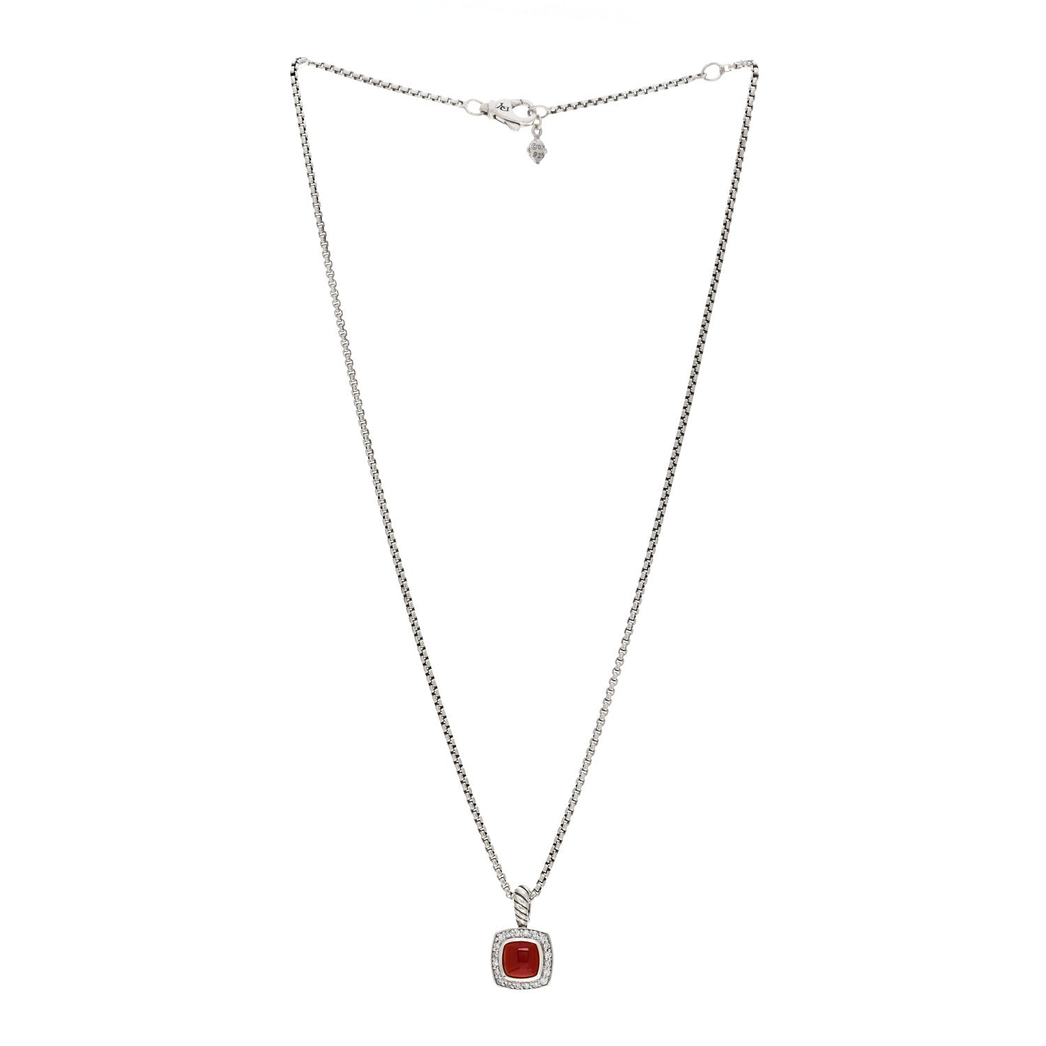 David Yurman Sterling Silver Diamond Carnelian 7mm Petite Albion Pendant Necklace 3 of 4