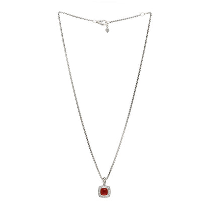 David Yurman Sterling Silver Diamond Carnelian 7mm Petite Albion Pendant Necklace 3 of 4