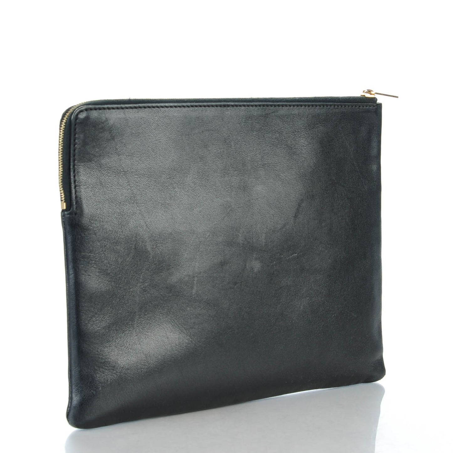 Lambskin Zip Pouch Clutch Black