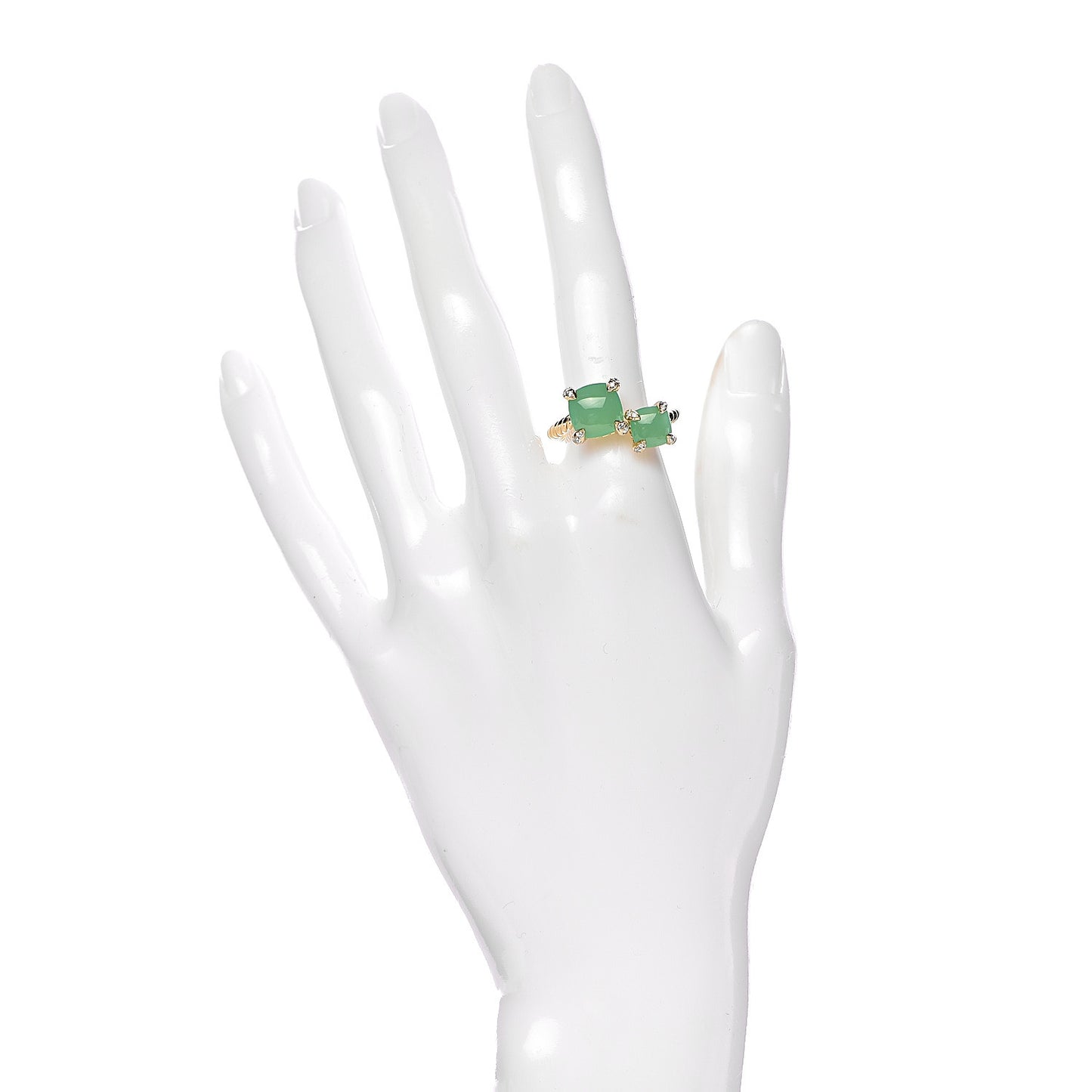 18K Yellow Gold Diamond Chrysoprase Chatelaine Bypass Ring 54 7