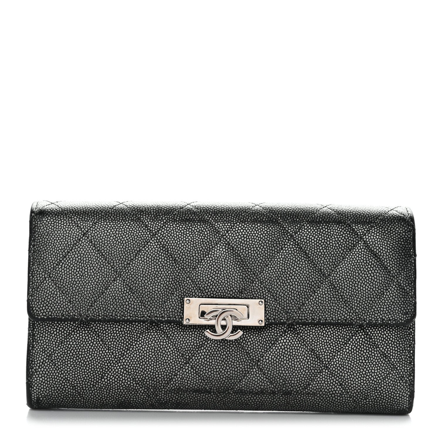 Chanel Metallic Caviar Quilted Large Golden Class Gusset Flap Wallet Dark Grey 1 of 16