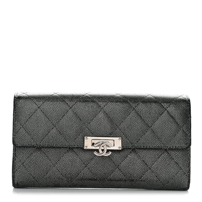 Chanel Metallic Caviar Quilted Large Golden Class Gusset Flap Wallet Dark Grey 1 of 16