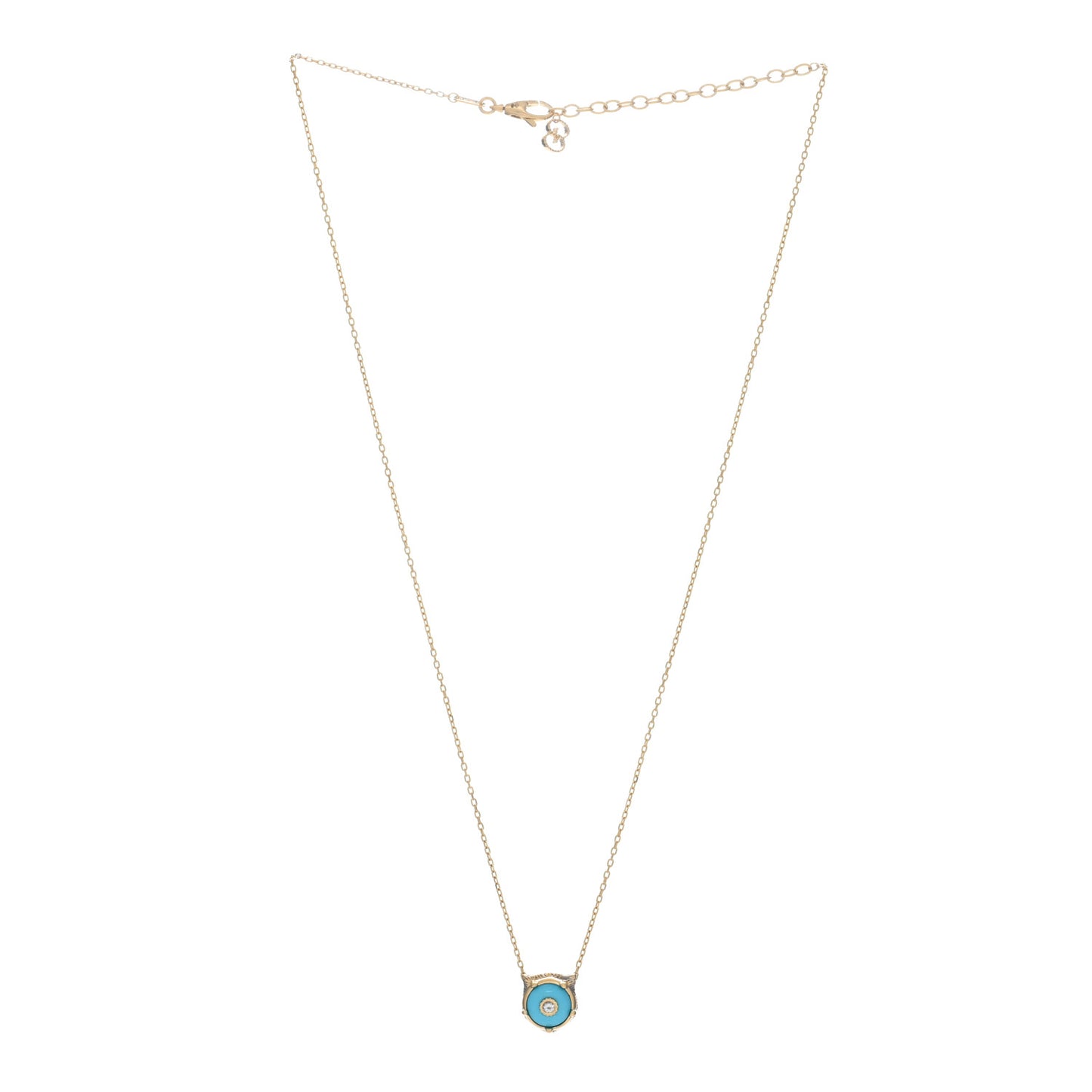 18K Yellow Gold Diamond Turquoise Le Marche Des Merveilles Feline Pendant Necklace