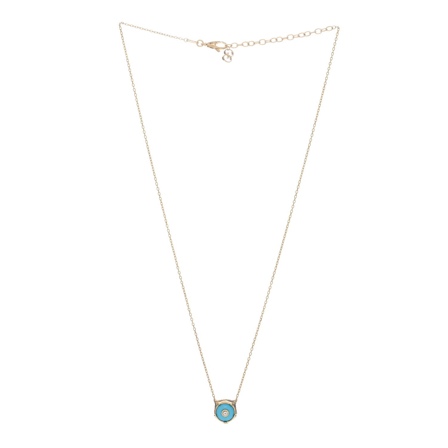 Gucci 18K Yellow Gold Diamond Turquoise Le Marche Des Merveilles Feline Pendant Necklace 2 of 5