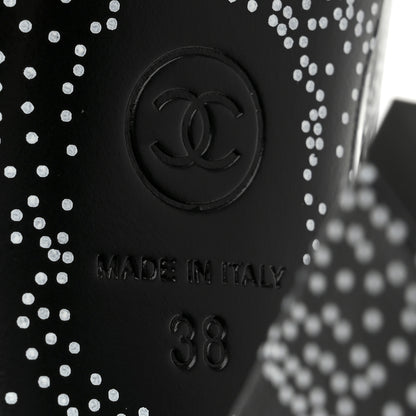 Chanel Calfskin Camellia Printed Ankle Boots 38 Black White 8 of 9