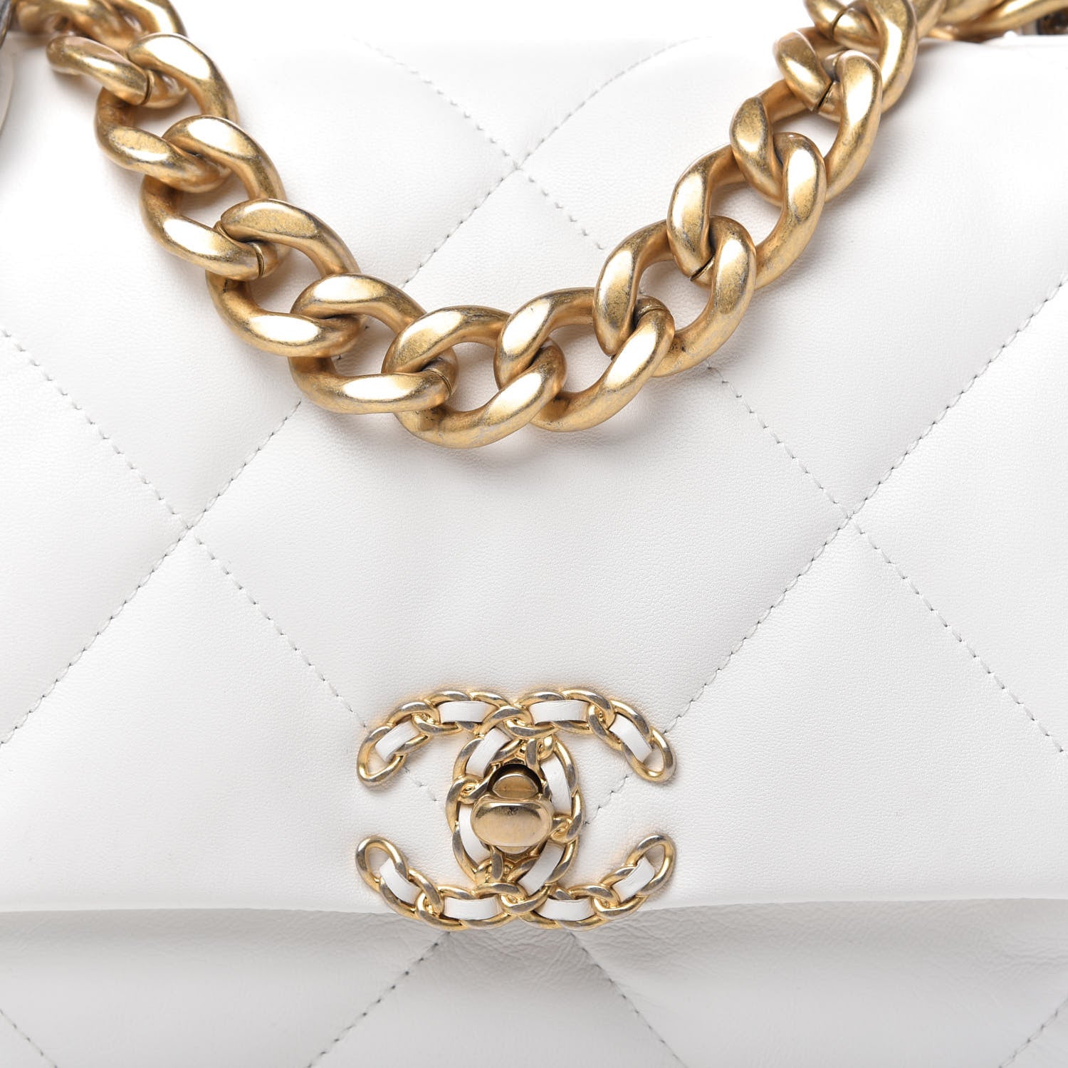 Chanel Goatskin Quilted Large Chanel 19 Flap White 10 of 10