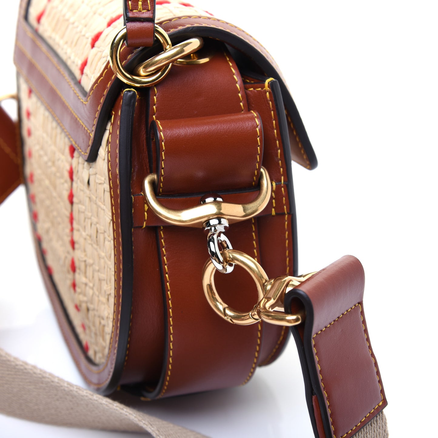 Calfskin Raffia Embroidered Small Tess Bag Sepia Brown