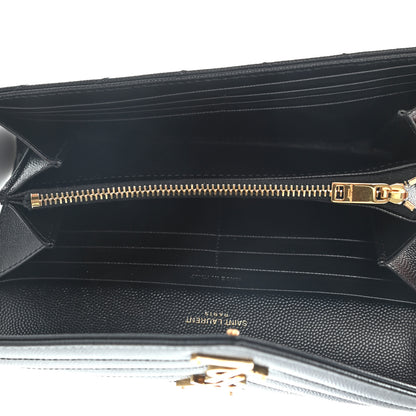 Saint Laurent Grain De Poudre Matelasse Chevron Monogram Flap Wallet Black 5 of 8