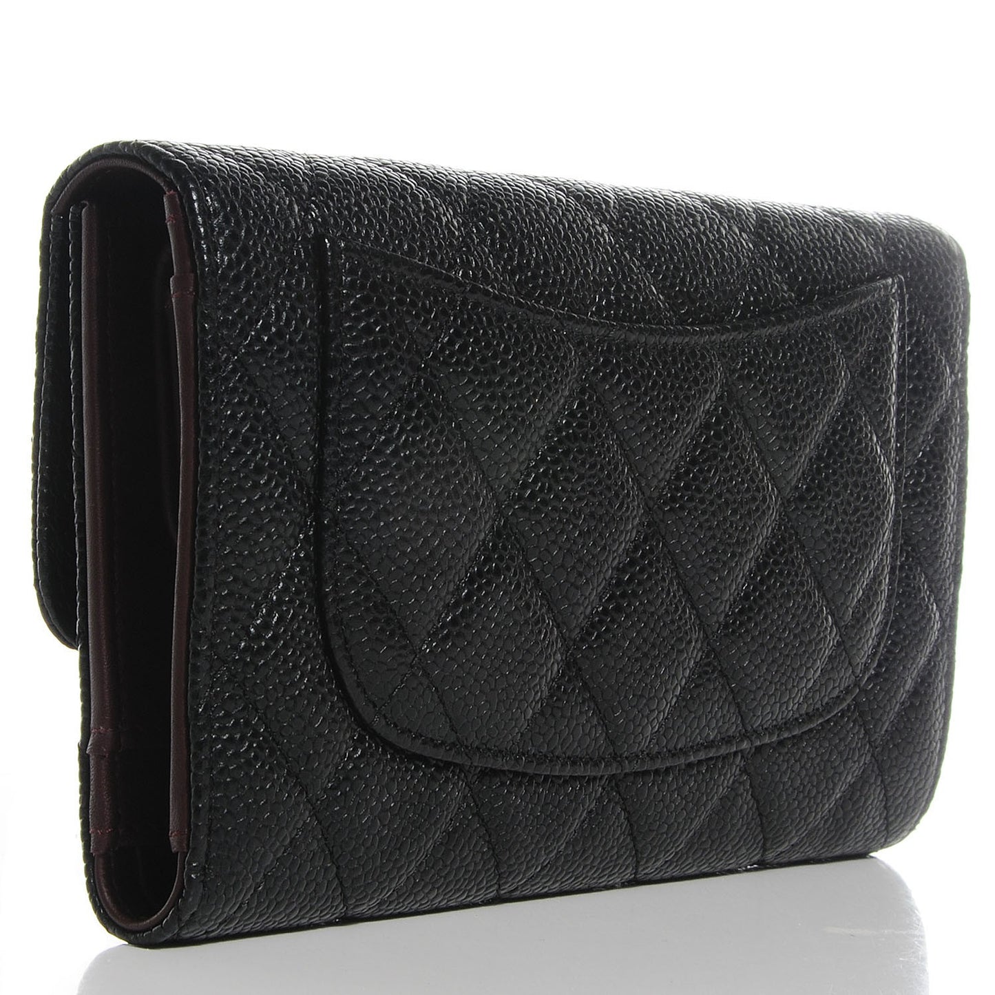 Caviar Quilted Long Flap Wallet Black