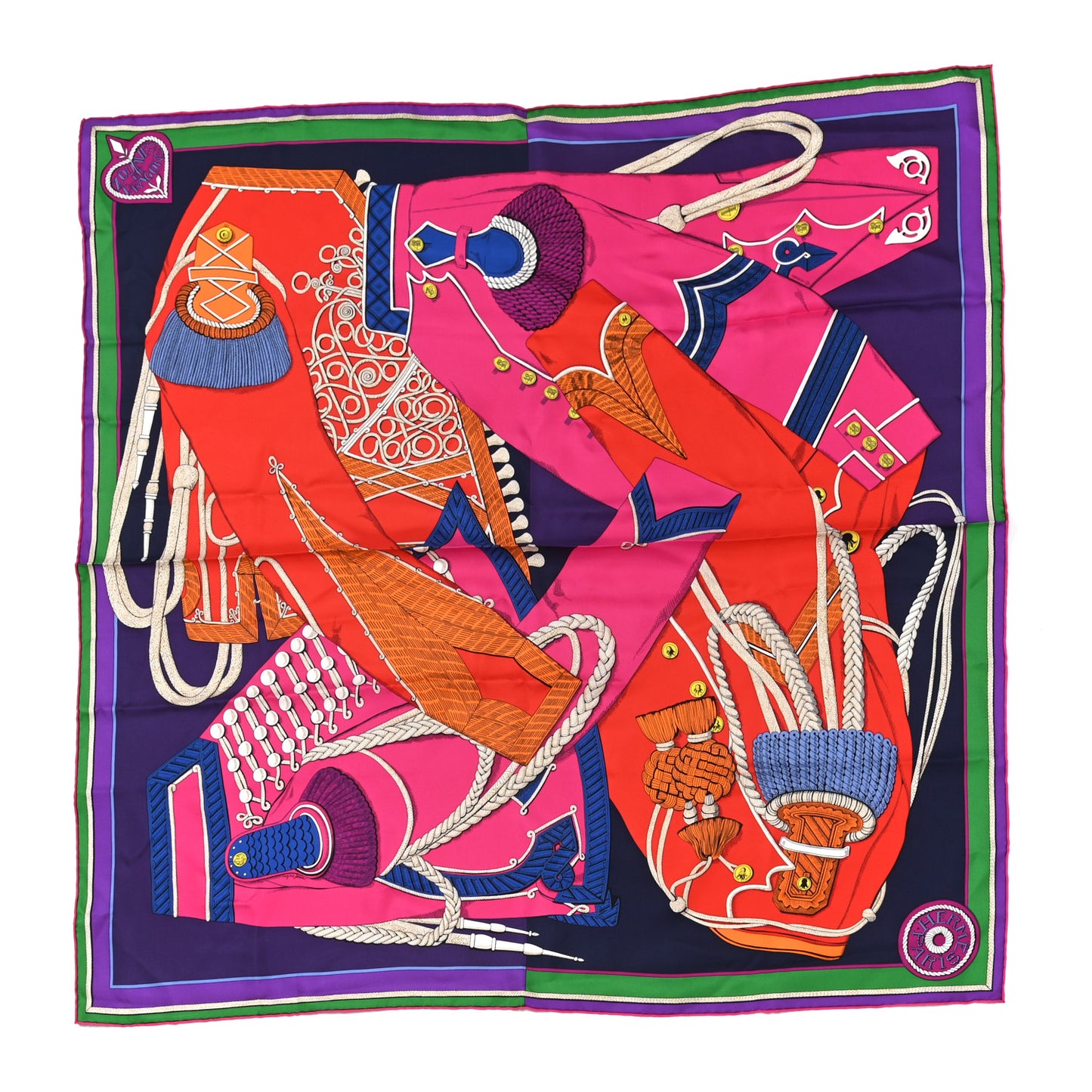 Silk Twill Zouaves Et Dragons Scarf 90 Rose Vif Rouge Violet