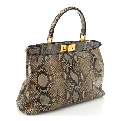 Fendi Snakeskin Medium Peekaboo Iconic Satchel Asfalto Nocciola 3 of 12