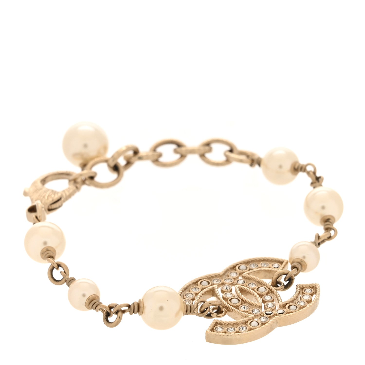 Chanel Pearl Crystal CC Bracelet Gold 1 of 5