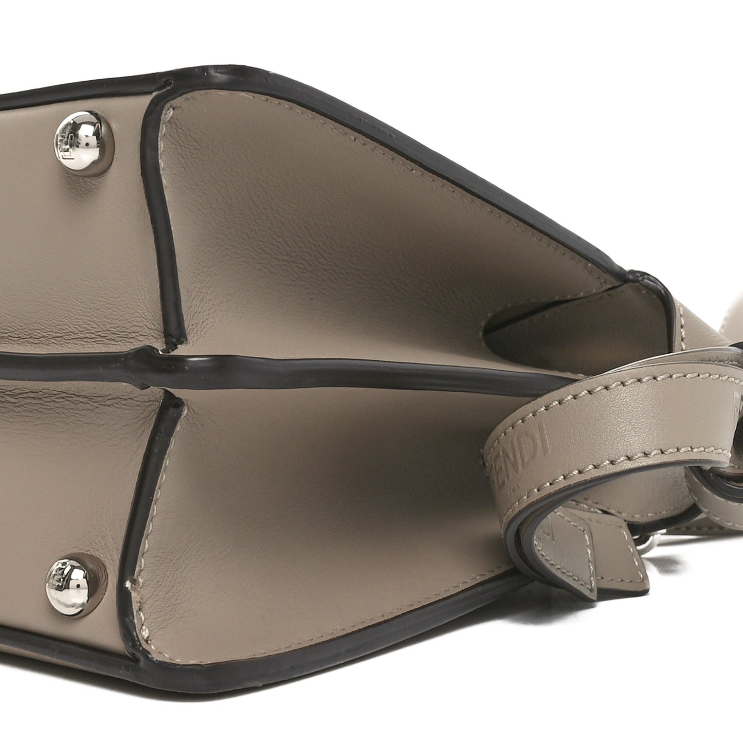 Vitello Seta Shiny Nappa Logo Embossed Laces Small Peekaboo I SEE U Satchel Tortora
