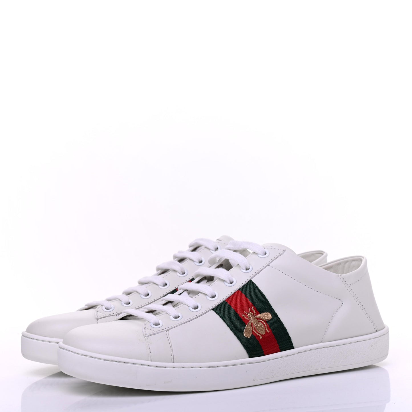 Calfskin Web Bee Embroidered Womens Ace Sneakers 39.5 White Green