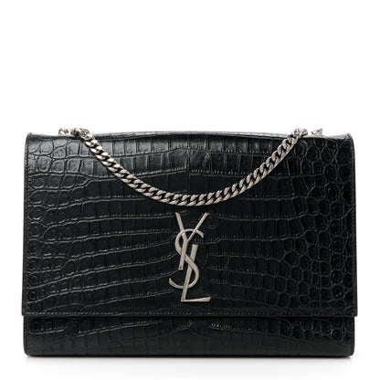 Saint Laurent Calfskin Crocodile Embossed Large Classic Monogram Kate Satchel Black 1 of 16