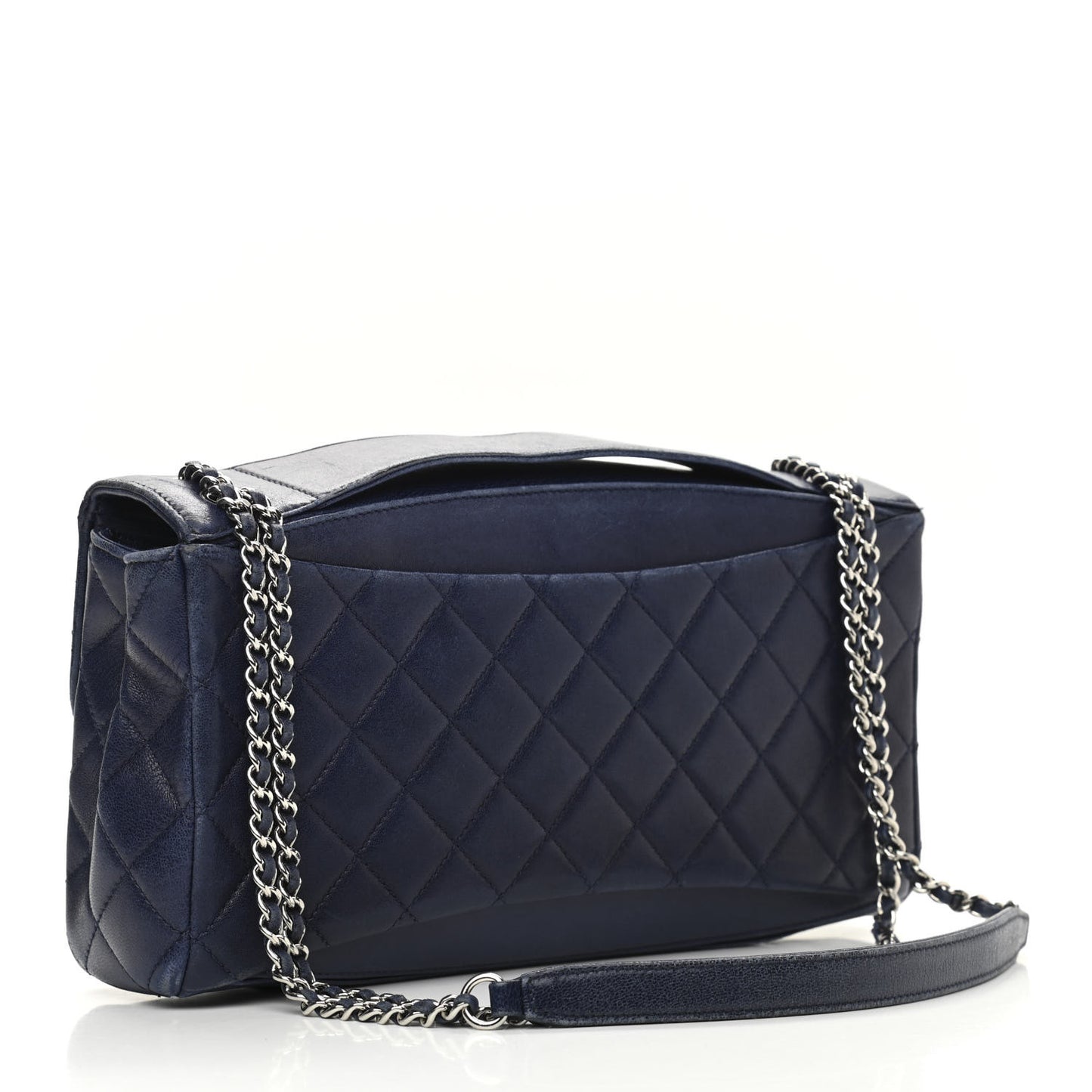 Lambskin Quilted Flap Shoulder Bag Navy Blue