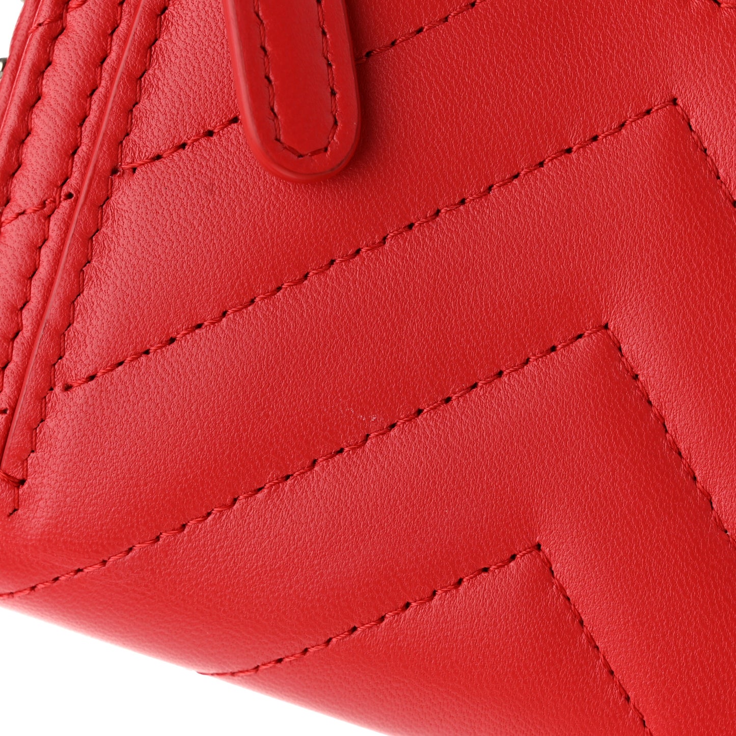 Lambskin Chevron Quilted Studded Compact Flap Wallet Red