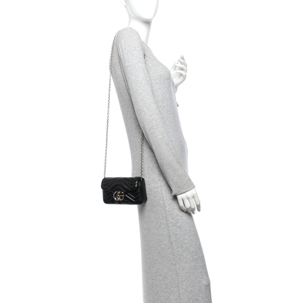 Gucci Lambskin Matelasse Mini GG Marmont Shoulder Bag Black 2 of 11