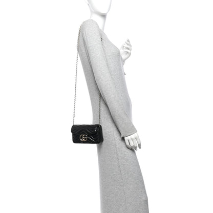 Gucci Lambskin Matelasse Mini GG Marmont Shoulder Bag Black 2 of 11