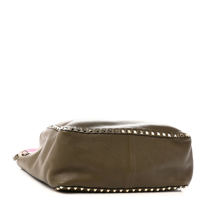Valentino Garavani Grained Calfskin Medium Rockstud Reversible Tote Army Green Pink 6 of 16