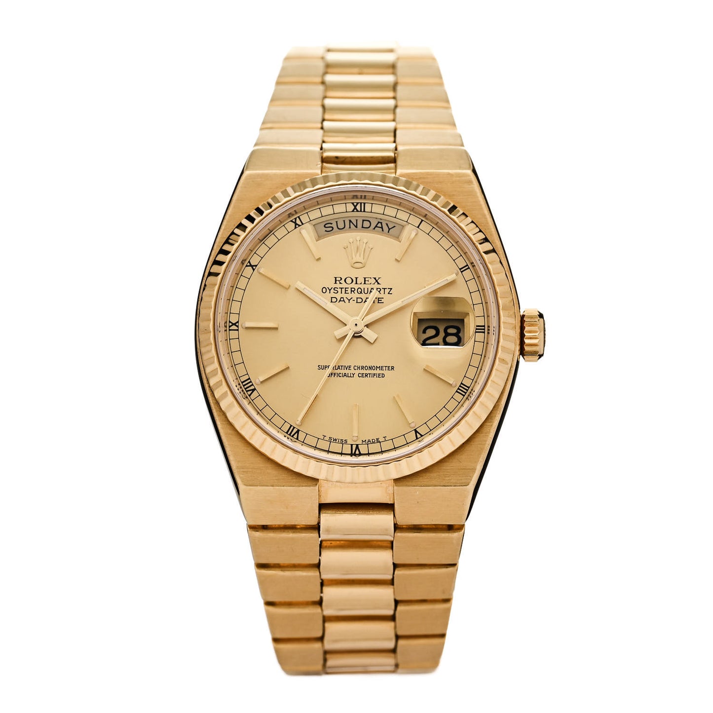 18K Yellow Gold 36mm Oysterquartz Day-Date Watch Champagne 19018