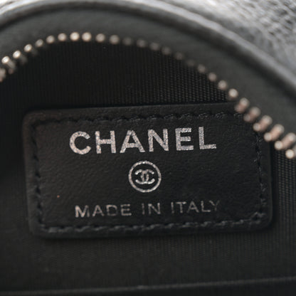 Chanel Caviar Camellia Embossed Round Clutch With Chain Black 6 of 11