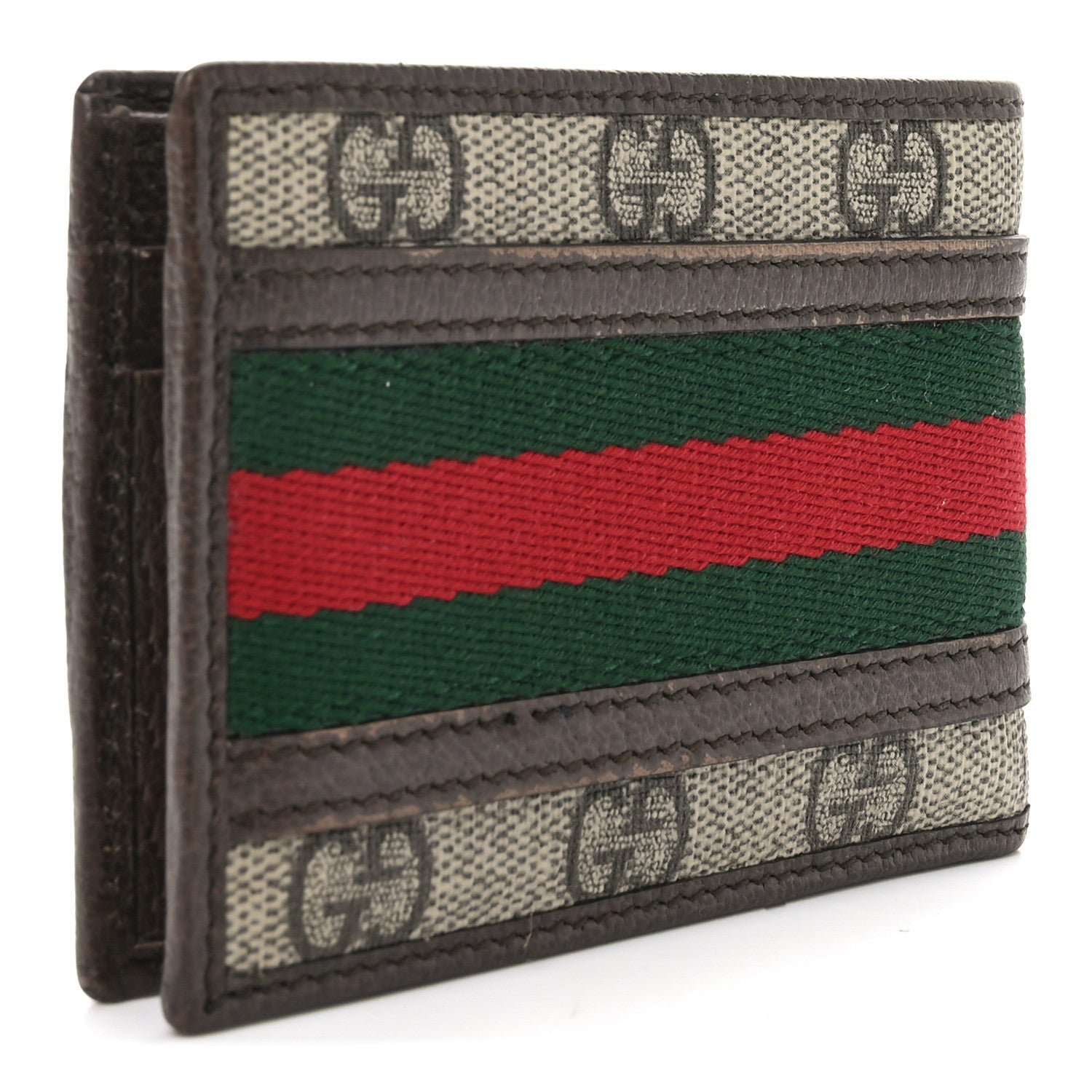 Gucci GG Supreme Monogram Web Mens Ophidia Bi-Fold Wallet Beige