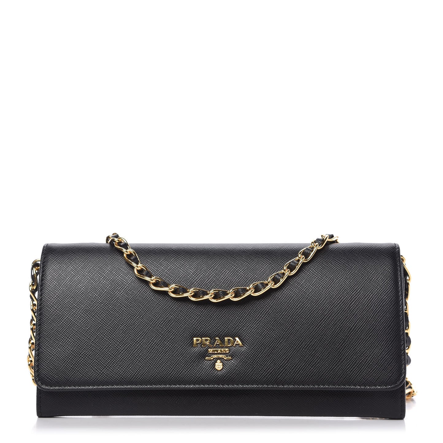 Saffiano Metal Oro Chain Wallet Black
