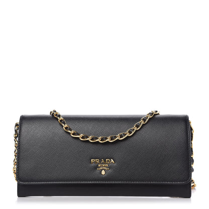 Prada Saffiano Metal Oro Chain Wallet Black 1 of 11