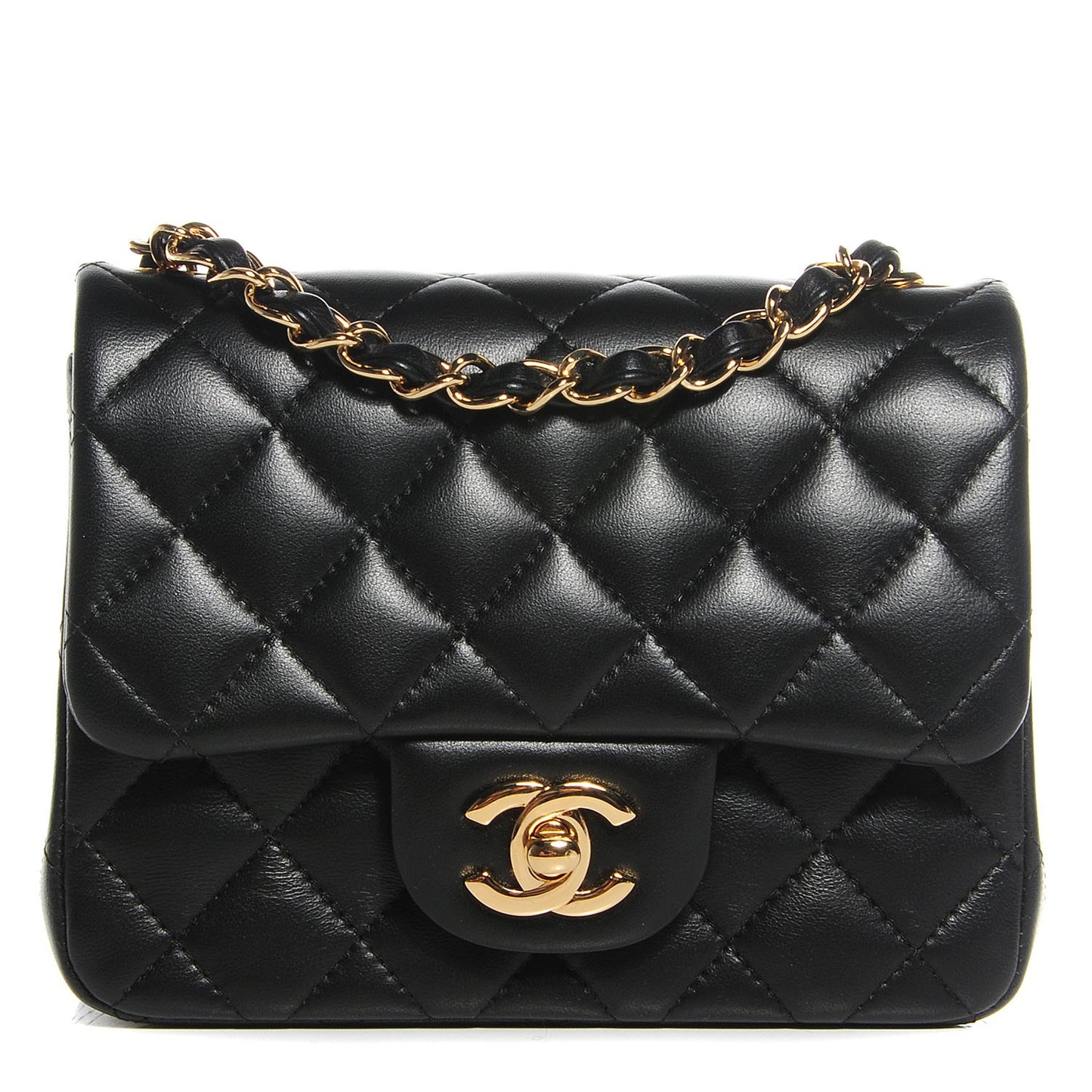 Lambskin Quilted Mini Square Flap Black