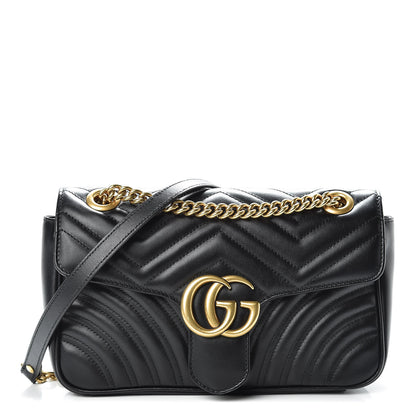 Gucci Calfskin Matelasse Small GG Marmont Shoulder Bag Black 1 of 15