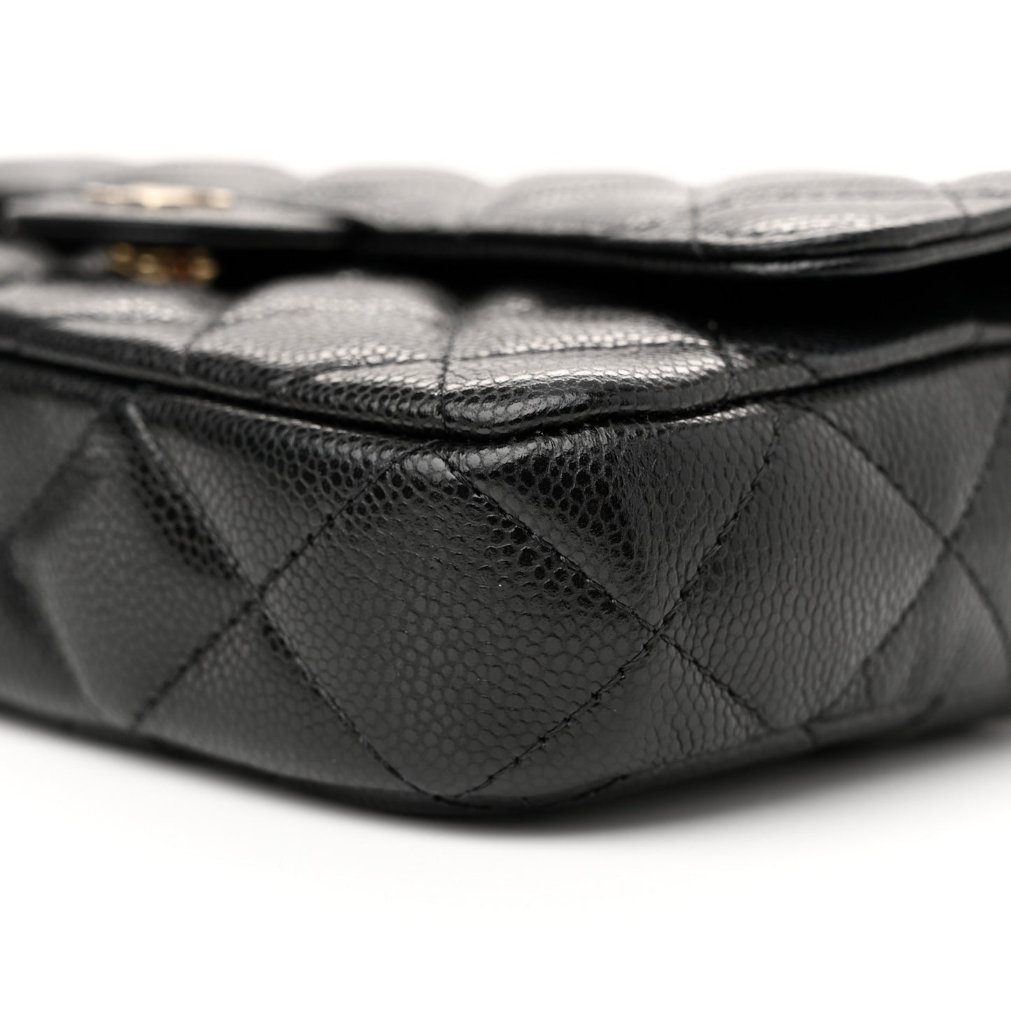 Caviar Quilted Flap Phone Holder With Chain Black