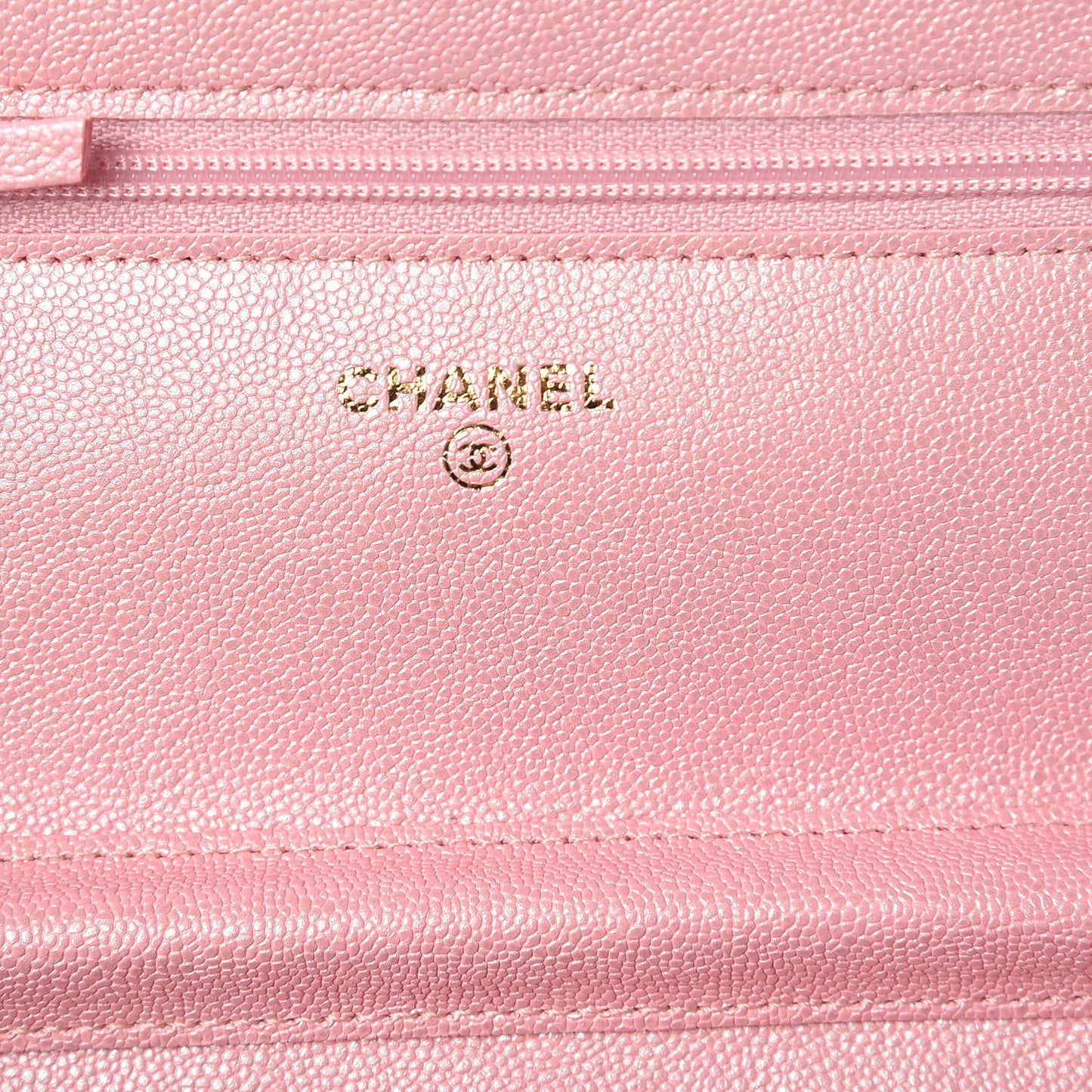 Iridescent Caviar Quilted Wallet on Chain WOC Rose Pink