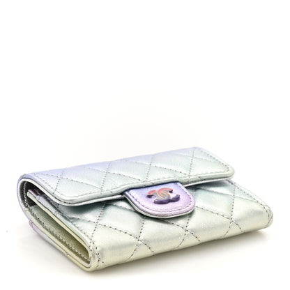 Chanel Gradient Metallic Calfskin Quilted Flap Card Holder Wallet Silver Blue Yellow Purple 4 of 8
