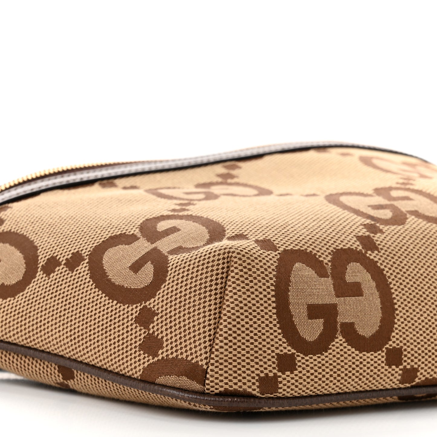 Monogram Jumbo GG Textured Dollar Calfskin Web Belt Bag Camel Ebony New Acero
