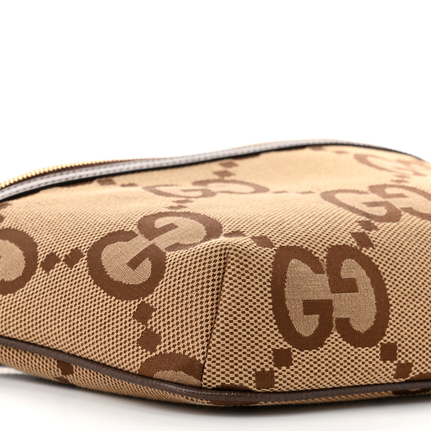 Gucci Monogram Jumbo GG Textured Dollar Calfskin Web Belt Bag Camel Ebony New Acero 9 of 11
