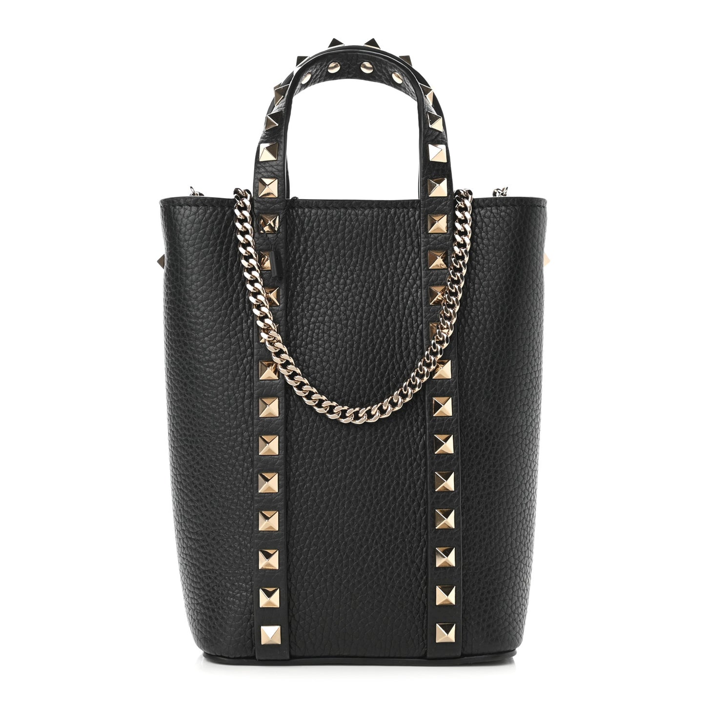 Pebbled Calfskin Rockstud North-South Crossbody Bag Black