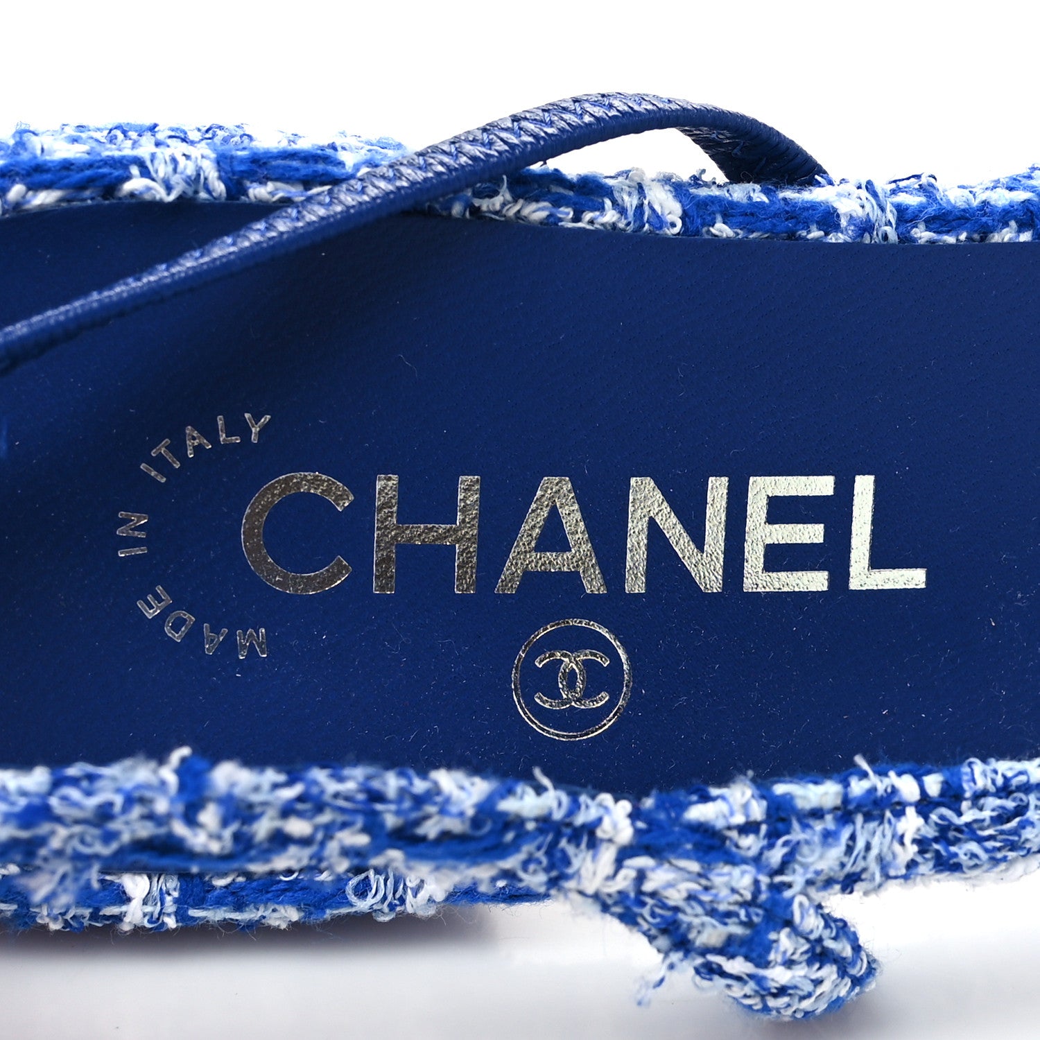 Chanel Tweed Cap Toe CC Slingback Flat 41 Blue Black 8 of 9