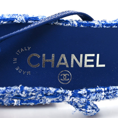 Chanel Tweed Cap Toe CC Slingback Flat 41 Blue Black 8 of 9
