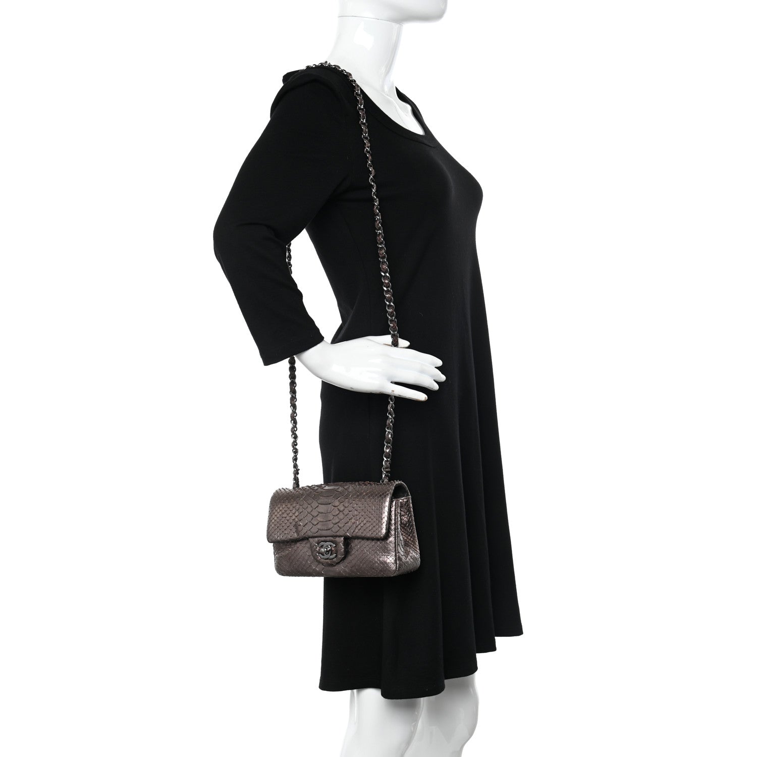 Chanel Metallic Snakeskin Mini Rectangular Flap Bronze 2 of 10