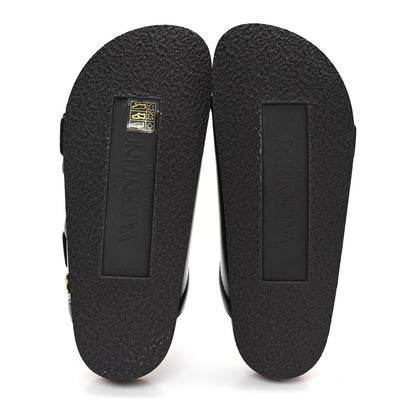 Valentino Garavani Calfskin Fussfriend Double Buckle Slide Sandals 38 Black 6 of 9