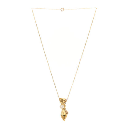 Mikimoto 18K Yellow Gold Diamond Akoya Pearl 6mm Bow Drop Pendant Necklace 3 of 5