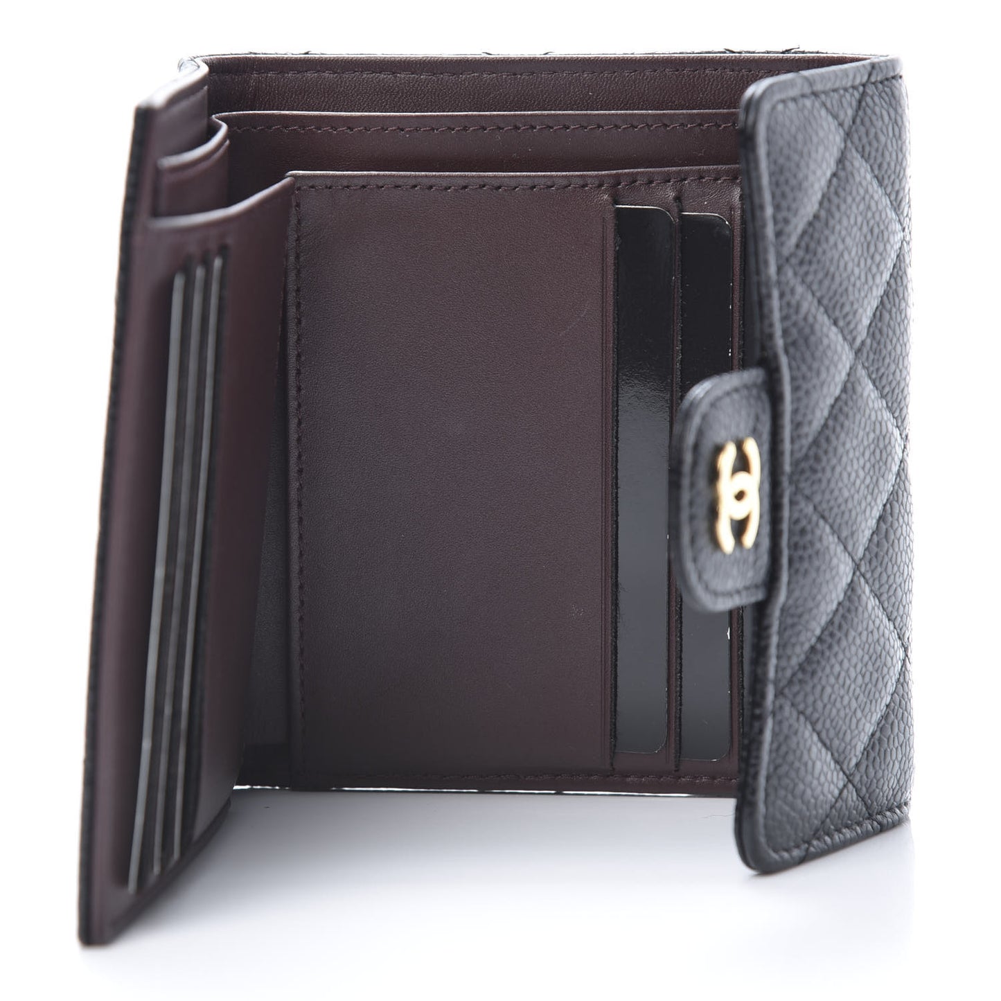 Caviar Quilted Compact Flap Wallet Black