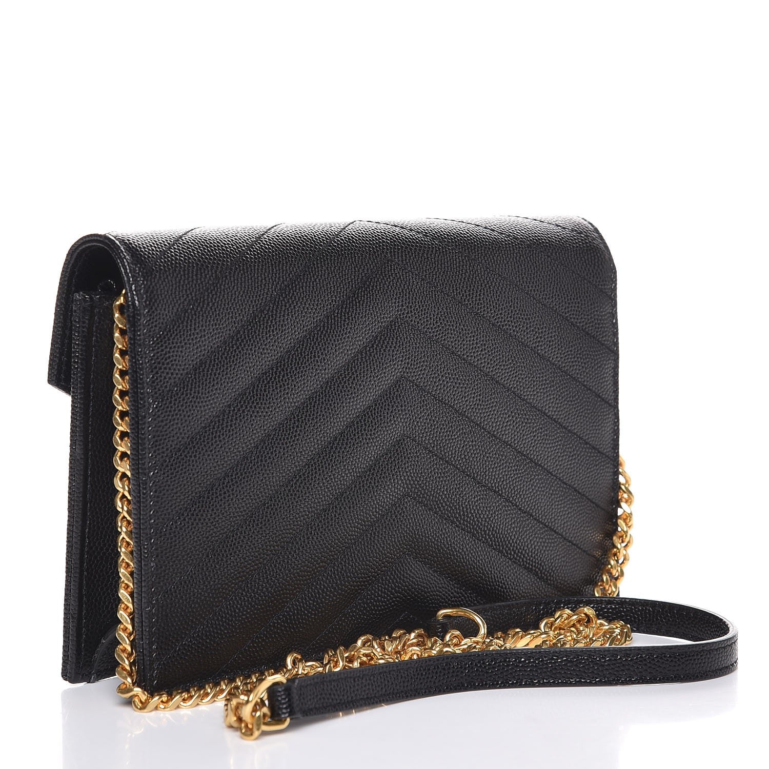 Saint Laurent Grain De Poudre Matelasse Chevron Monogram Envelope Chain Wallet Black 3 of 8