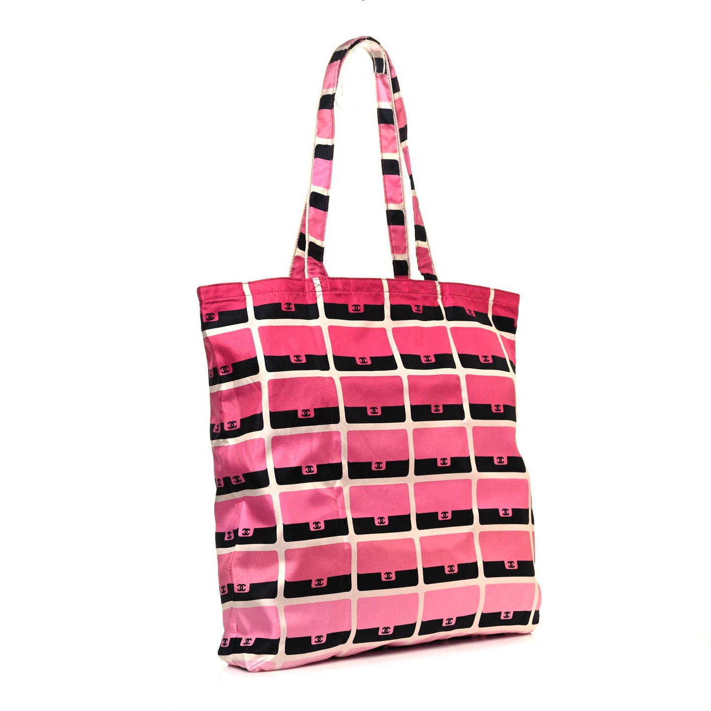 Caviar Fabric Quilted Foldable Tote With Chain Pink Multicolor