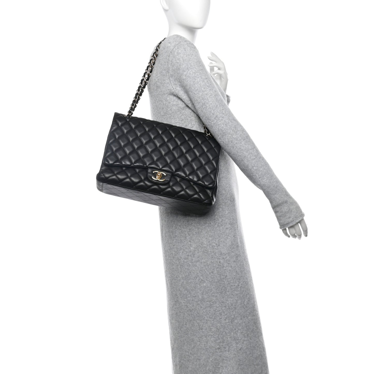Lambskin Quilted Maxi Double Flap Black