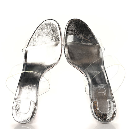 Christian Louboutin Laminated Vint Calfskin PVC Just Nothing 55 Slide Sandals 40 Silver 5 of 18